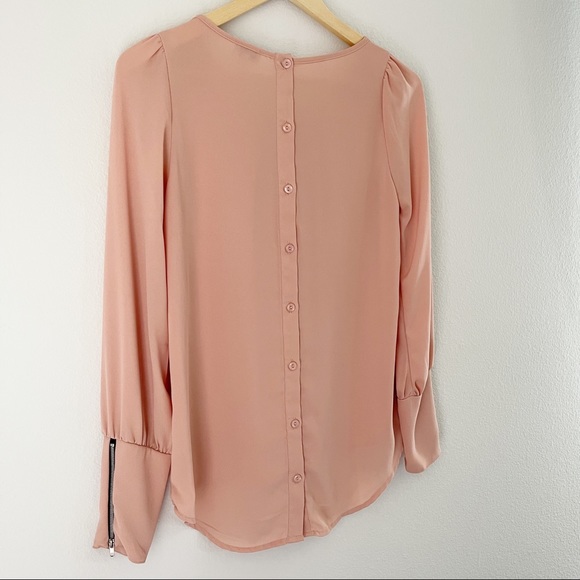 Peach Long Sleeve Blouse Dress Top Sz Small - Picture 6 of 8